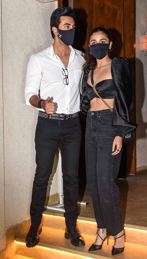 Alia Bhatt and Ranveer Singh at Deepika Padukone's birthday party in Mumbai, January 5, 2021. Photograph: Pradeep Bandekar