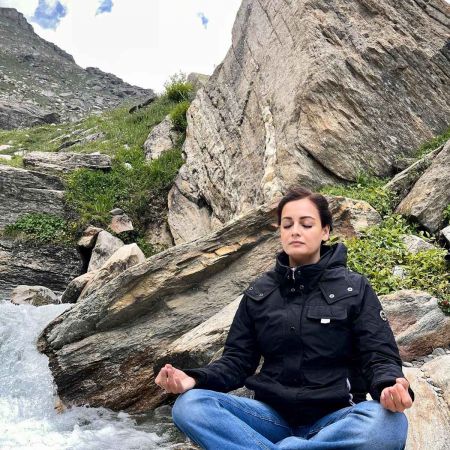 Dia Mirza doing yoga