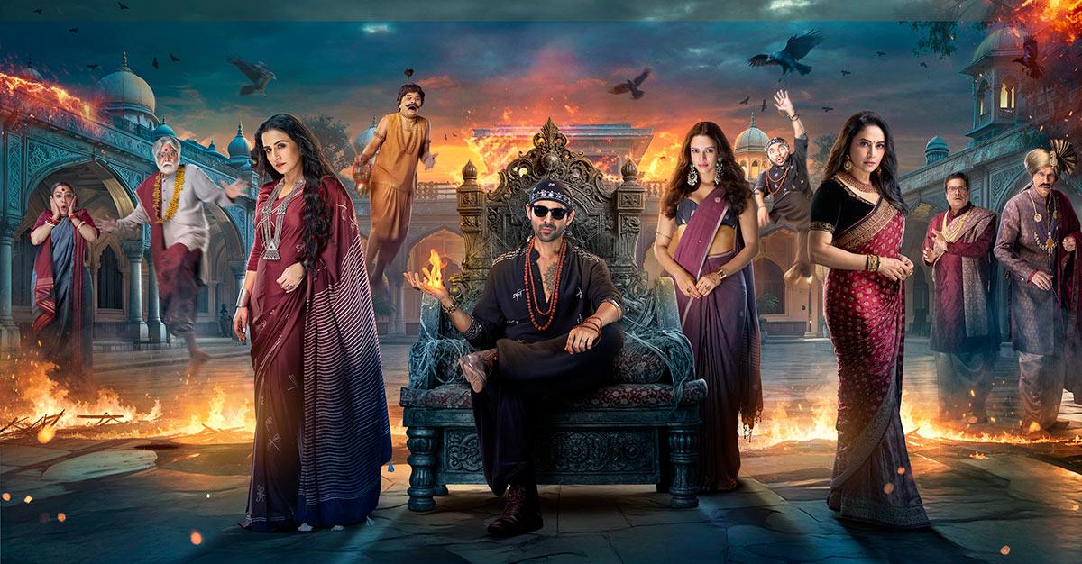 Bhool Bhulaiyaa 3 stars Vidya Balan, Kartik Aryan, Triptii Dimri and Madhuri Dixit.