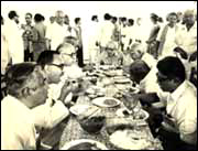 The first BJP meet in 1980 was a simple affair. You can spot Advani at the table, can you also see Vajpayee?