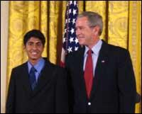 Ravi Sankar, 15, with President George W Bush
