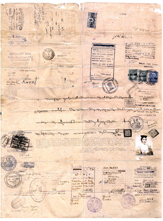 A passport which belonged to Tsepon Shakabpa, the Tibetan government's envoy in the 1940s