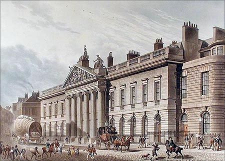 East India House in Leadenhall Street, London, as drawn by Thomas Hosmer Shepherd, circa 1817