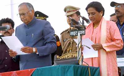 Mayawati being administered the oath