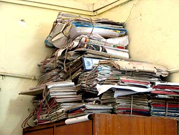 Records stacked up in a police station in Bengaluru