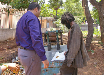 Krishnan's wards often approach him when they see his food-laden van