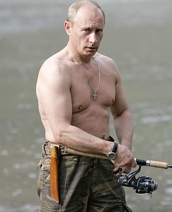 Vladimir Putin fishes in the Khemchik River