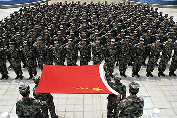 Chinese People's Liberation Army troops celebrate the PLA's 82nd anniversary.