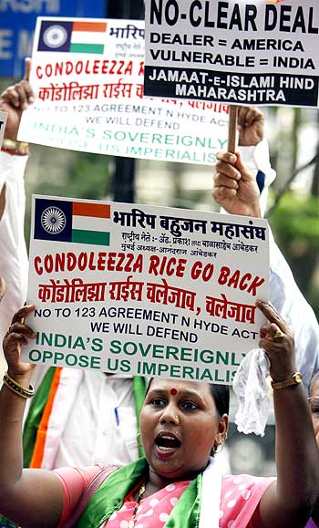 An activist protests the India-US nuclear deal in Mumbai.