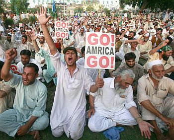 A photograph of an anti-American rally in Peshawar