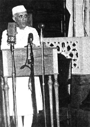 Nehru delivering his famous 'Tryst with Destiny' speech on the midnight of August 14, 1947