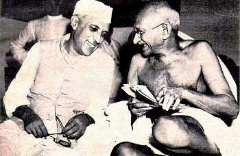 Nehru shares a lighter moment with Mahatma Gandhi