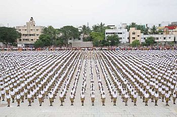 RSS cadre attend a convention in Kolkata