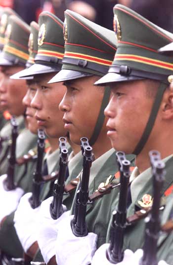 Chinese soldiers in formation.
