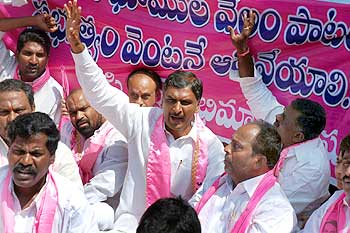 TRS legislators being taken into custody for protesting against the auction of Telangana lands by AP government