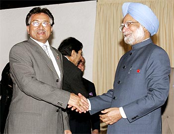 Former Pakistan President Pervez Musharraf with Dr Manmohan Singh