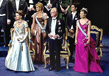 Members of the Swedish royal family attend the 2008 Nobel Prize ceremony in Stockholm