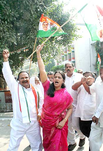 Congress workers celebrate in Hyderabad