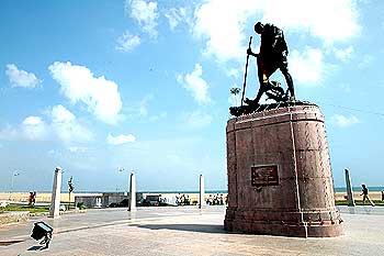 The Mahatma Gandhi statue on the beachfront