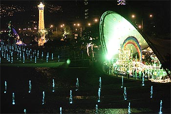 Christmas decorations are lit up in Colombia