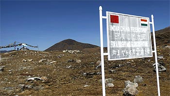 A signboard on the Indian side of the Line of Actual Control along the Indo-China border at Arunchal