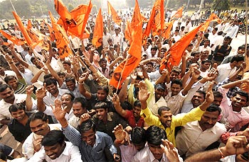 Pro-Telangana activists celebrate in Hyderabad
