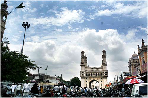 Monsoon clouds shroud the Charminar in Hyderabad