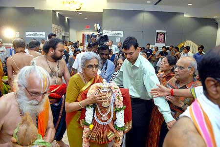 Dr Uma Mysorekar, president of the Hindu Society, at the temple