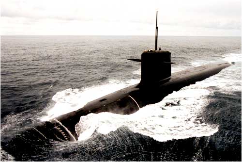 A French nuclear missile submarine sails in the Atlantic Ocean
