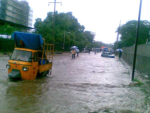 A waterlogged street at Turbhe