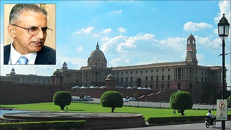 North Block in New Delhi which houses the home ministry. (Inset) Home Secretary Gopal Krishna Pillai