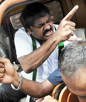 Chiranjeevi being taken away from the protest site