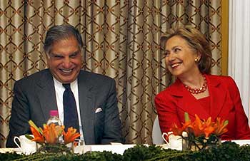 Clinton with Chairman of Tata Group Ratan Tata