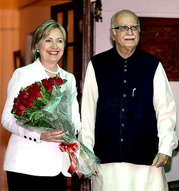 US Secretary of State Hillary Clinton with BJP leader L K Advani