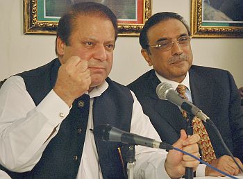Nawaz Sharif with Asif Ali Zardari in Islamabad