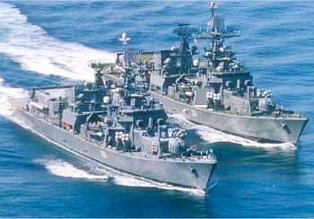 INS Delhi and INS Mysore sail together