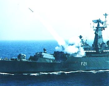 INS Gomati fires a missile during a training exercise