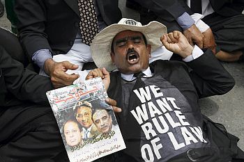 File photo shows a lawyer protesting against Musharraf's crackdown on judiciary