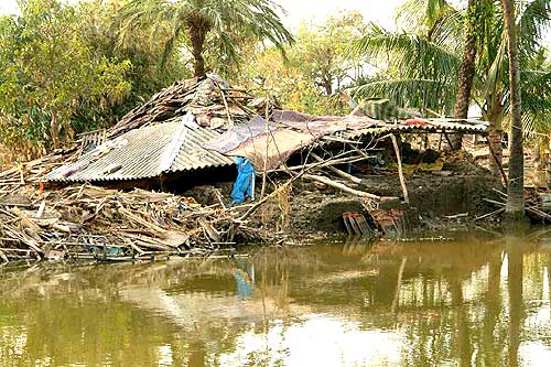 A house destroyed by Cyclone Aila at Borotushkhali in Sunderbans