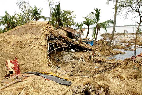 A house destroyed by Cyclone Aila in Korakhati, Sunderbans
