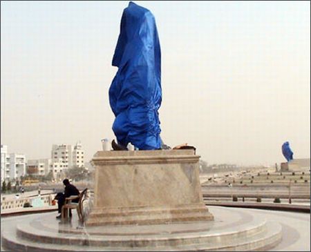 Mayawati's statue shrouded in blue cloth