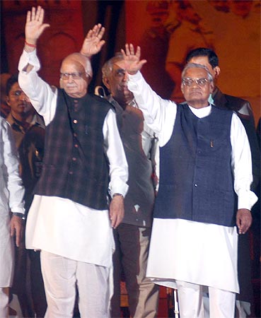 Advani and Vajpayee at an election rally. A file picture