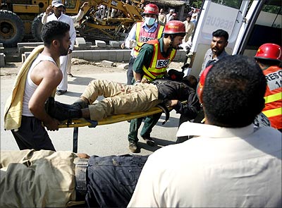 The scene after a terror attack in Pakistan, March 2009