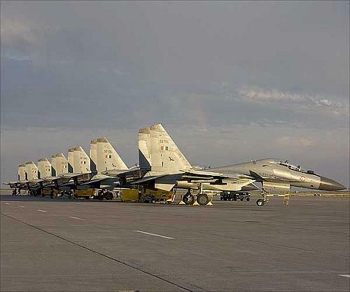 SU-30 MKI Flankers on stand by prior to launching for the night missions