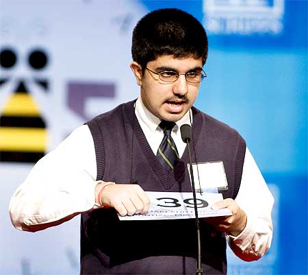 Speller Sidharth Chand, 13, of Pontiac, Michigan, takes part in the semi-final round of the 2009 National Spelling Bee in Washington