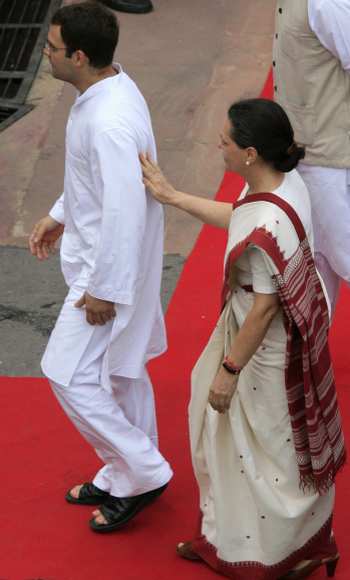 Congress chief Sonia Gandhi with son Rahul