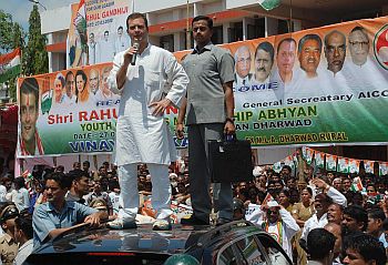 Rahul addresses a gathering in Dharwad, Karnataka