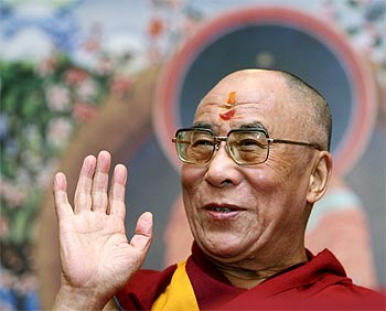 The Dalai Lama at a news conference.