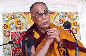 Tibetan spiritual leader the Dalai Lama delivers Buddhist teachings at Tawang in Arunchal Pradesh