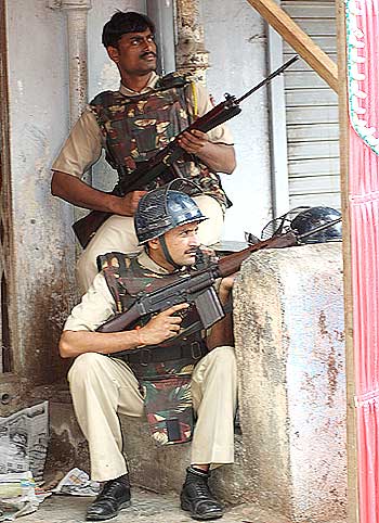 Policemen in action during the attacks